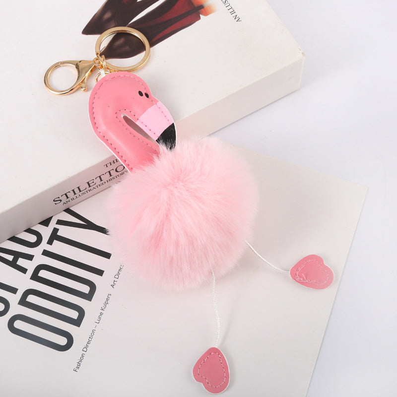 Wholesale Flamingo Faux Rex Rabbit Keychains